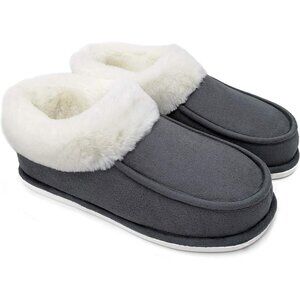 Women's Winter Warm Faux Suede Plush Fluffy Fur Slip On Gray Slippers Boot